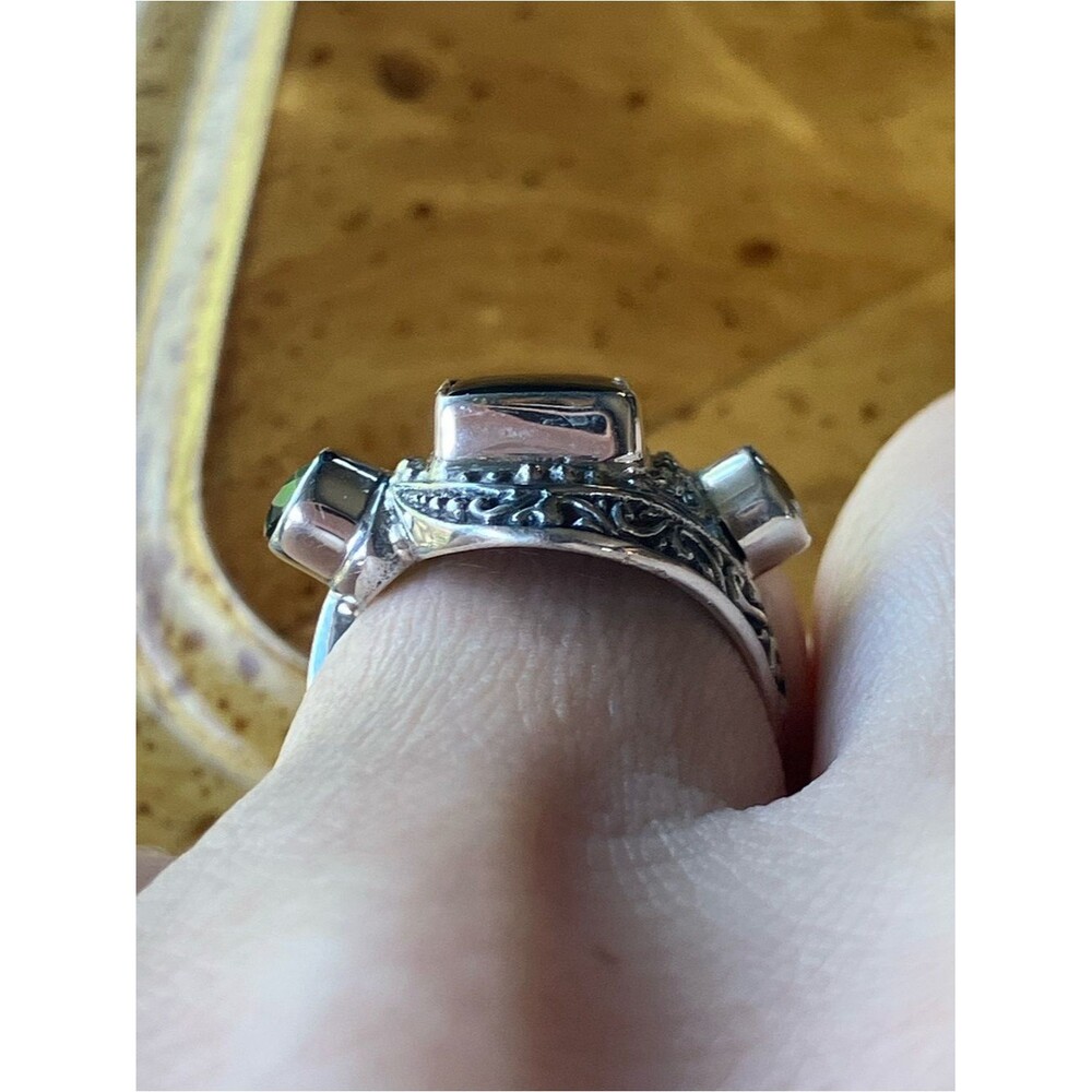 Natural Canadian Ammolite Chrome Diopside Sterling Silver Ring Size 6 - Picture 2 of 9